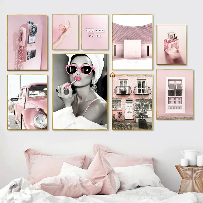 Photography Landscape - Luxury Perfume Women Pink Vintage Car